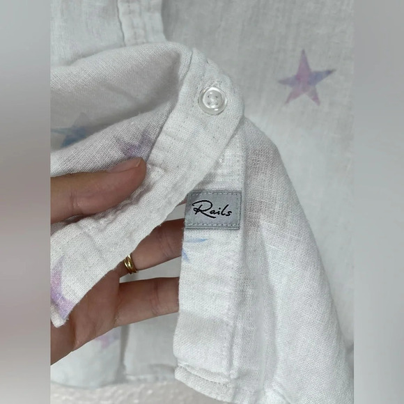 Rails Charli Tie Dye Stars Button Front Shirt Linen Blend White Women’s Small - Picture 8 of 16